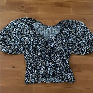 Old Navy Blue  Floral Puff Sleeve Blouse